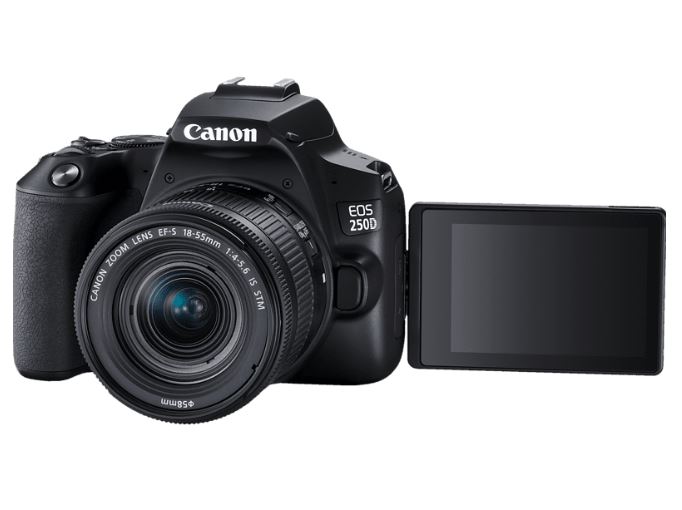 CANON EOS 250D Kit Spiegelreflexkamera, 24,1 Megapixel, 18-55 mm Objektiv (IS, STM, EF-S), Touchscreen Display, WLAN, Schwarz
